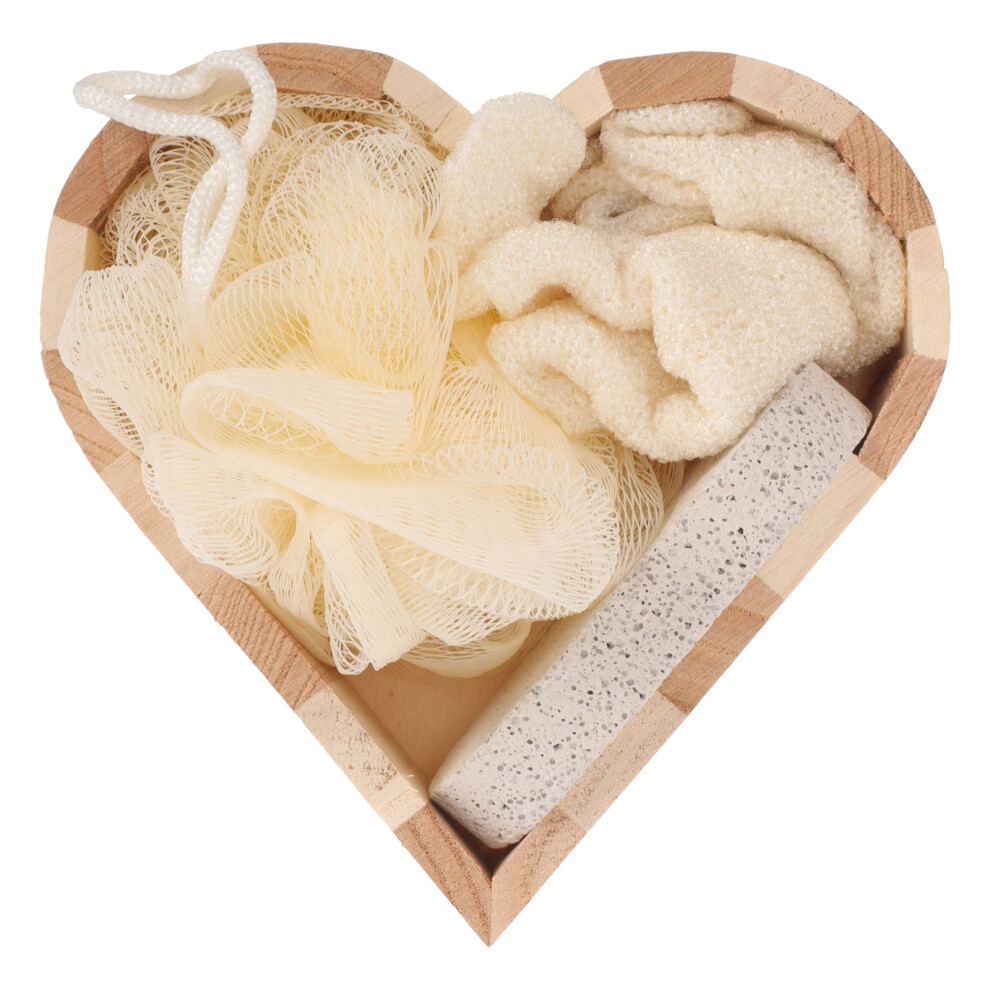 Villcase 1Set Assorted Color Heart-Shaped Bathing Tools Pe Sponge Wood Scrubber