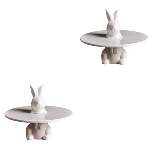 2Pcs White Ceramic Cupcake Storage Stand Practical Food Display Tray 2