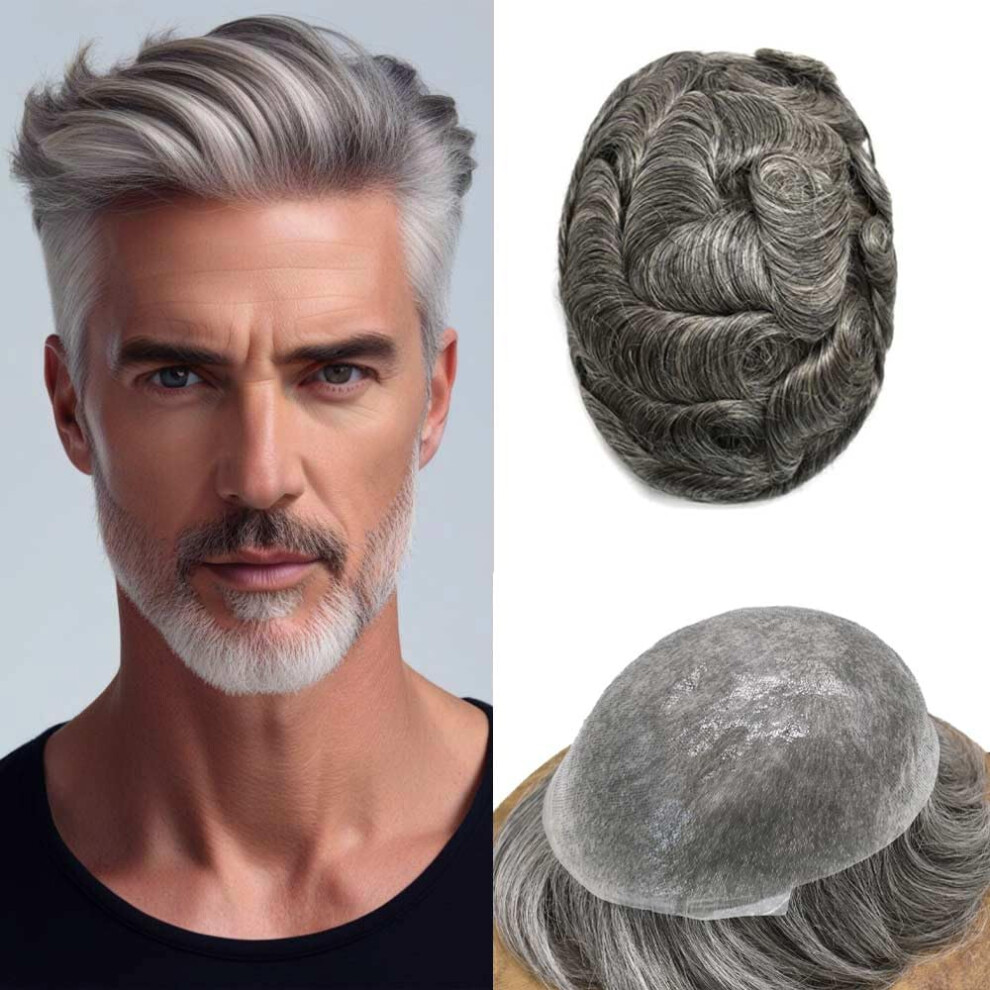 Unisex Men's Hairpiece Ultra Thin Skin Toupee For Men Vloop Knotless 8X10 Real Human Hair 90% Density