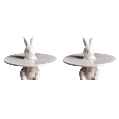 2Pcs White Ceramic Cupcake Storage Stand Practical Food Display Tray 1
