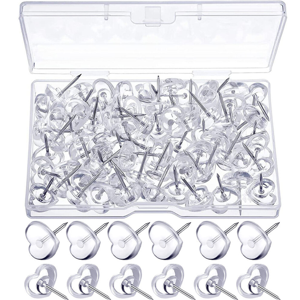 100 Pcs Pin Transparent Heart Pushpin Thumb Tacks Map Markers 3061700131323