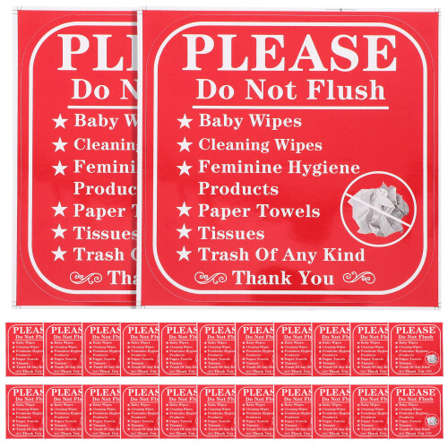 24Pcs Red Bathroom Warning Stickers Please Do Not Flush Toilet Labels