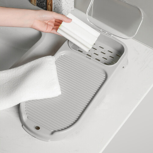 2Stk Kompaktes Waschbrett Mit Seifenschale, Ergonomisch, Hellgrau 2