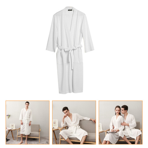 1Pc White Polyester Bathrobe Breathable Quick-Dry Couple Nightgown 1