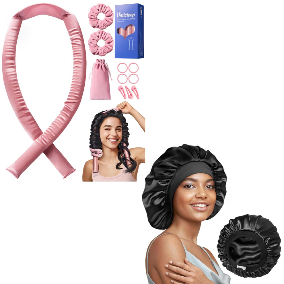 Heatless Hair Curler Set with Mulberry Silk Sleep Bonnet for Overnight Frizz Hair Protection