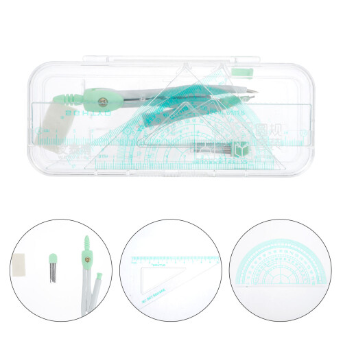 1Set Portable Transparent Metal Plastic Math Compass Ruler Drawing Kit 2