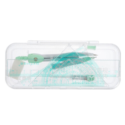 1Set Portable Transparent Metal Plastic Math Compass Ruler Drawing Kit 1