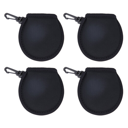 4Pcs Black Multi-Function Golf Balls Protector Neoprene Cleaning Bag