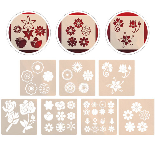 7 Pcs Drawing Craft Stencils Templates Flowers Decorative Painting 2