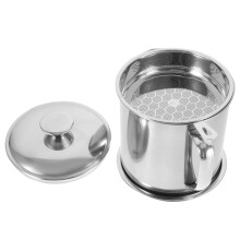 Silver Stainless Steel Oil Storage Can with Strainer for Kitchen