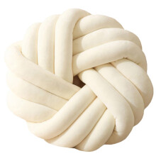 Soft Velvet Knot Ball Pillow Round Decorative Cushion for Sofa and Living Room Ivory