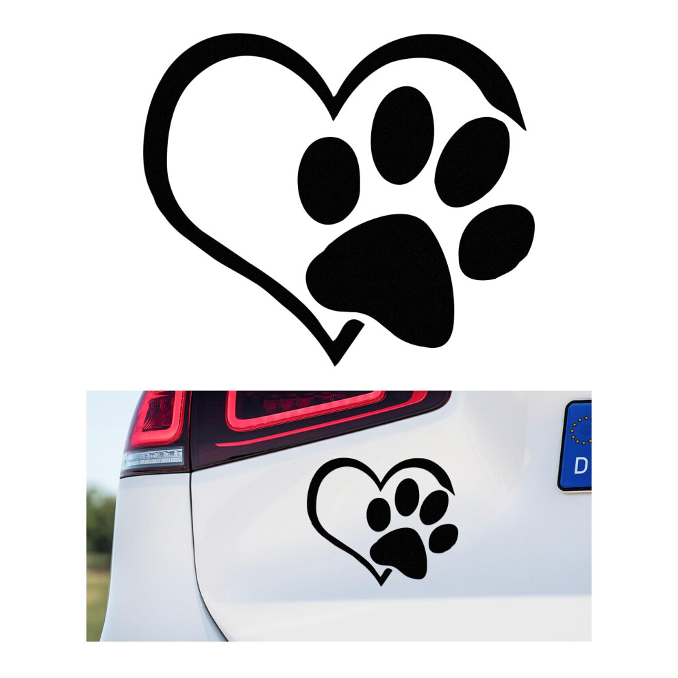 Reflective Waterproof Dog Paw Print Heart Decal For Car Window Laptop Wall 4.6X3.7in Black 9455672635103
