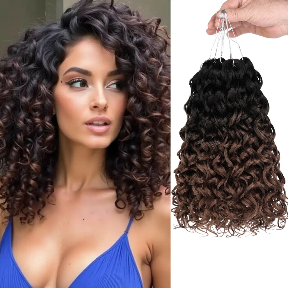 Unisex Brown Water Wave Crochet Hair 10 Inch Ombre Curly Braids 8 Packs Tangle Resistant Extensions 1B/30