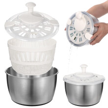 Stainless Steel Salad Spinner 5L with 360 Quick Spin, BPA Lid and AntiSlip Base for Vegetables