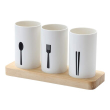Utensil Holder with Wooden Base, Countertop Cutlery Organizer for Forks Knives Spoons Quick Drying