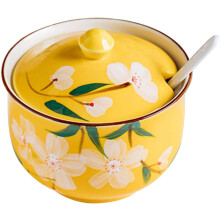 Ceramic Sugar Bowl with Lid and Spoon, Hand Painted Sakura Pattern Pink Sugar Jar 300ml