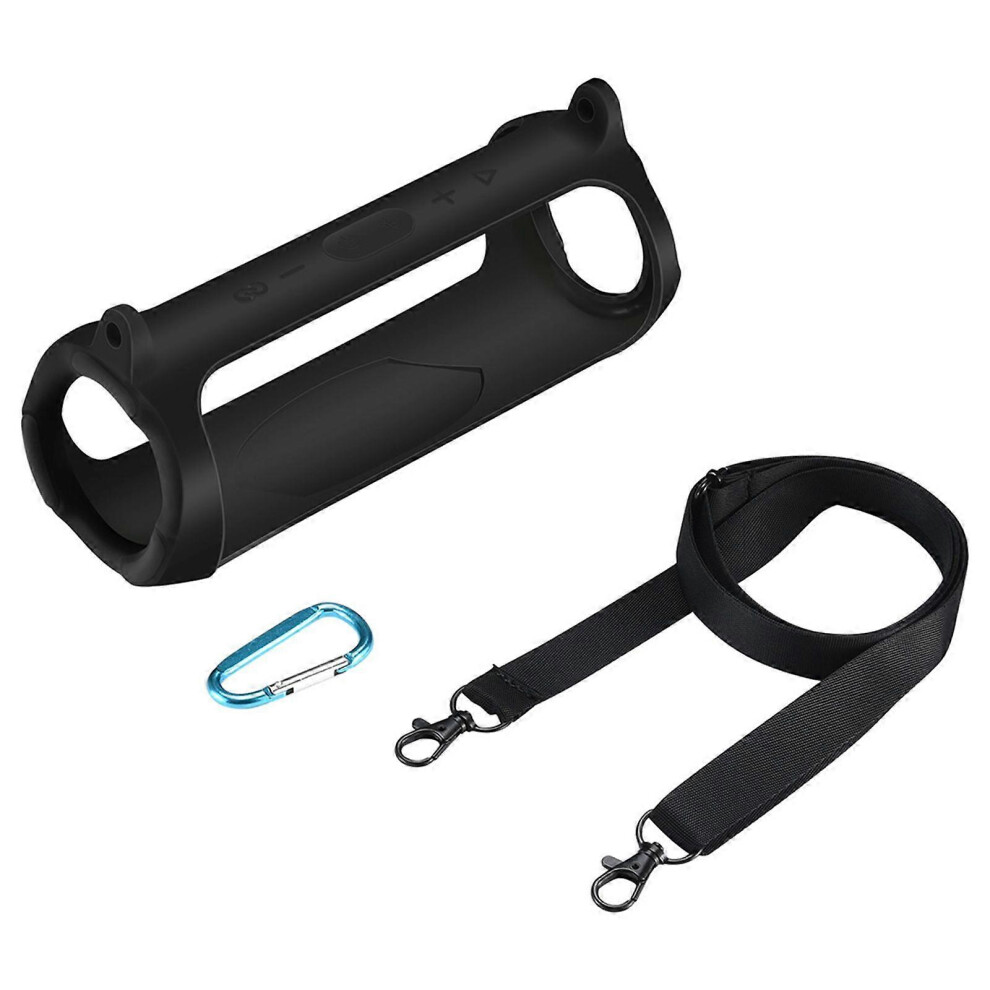 (As Show, Green) Silicone Cover For Case With Strap Carabiner For -Jbl Charge 5 Speaker 3242242669479