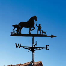 Stainless Steel Weather Vane with Farmer and Horse, Accurate Wind Direction, Outdoor Roof Mount