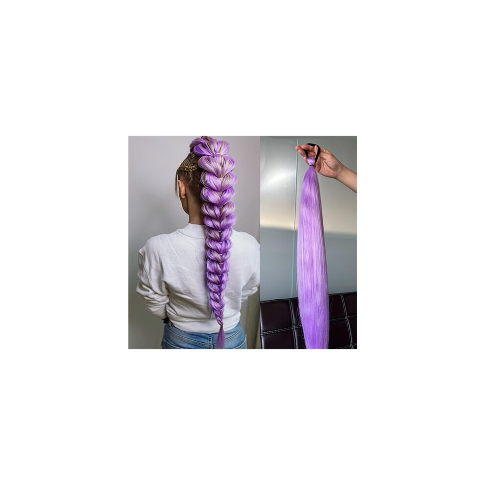 Purple Pre Stretched Braiding Hair Extensions 30 Inch Lavender Synthetic Tangle Resistant for Kids Women Cosplay