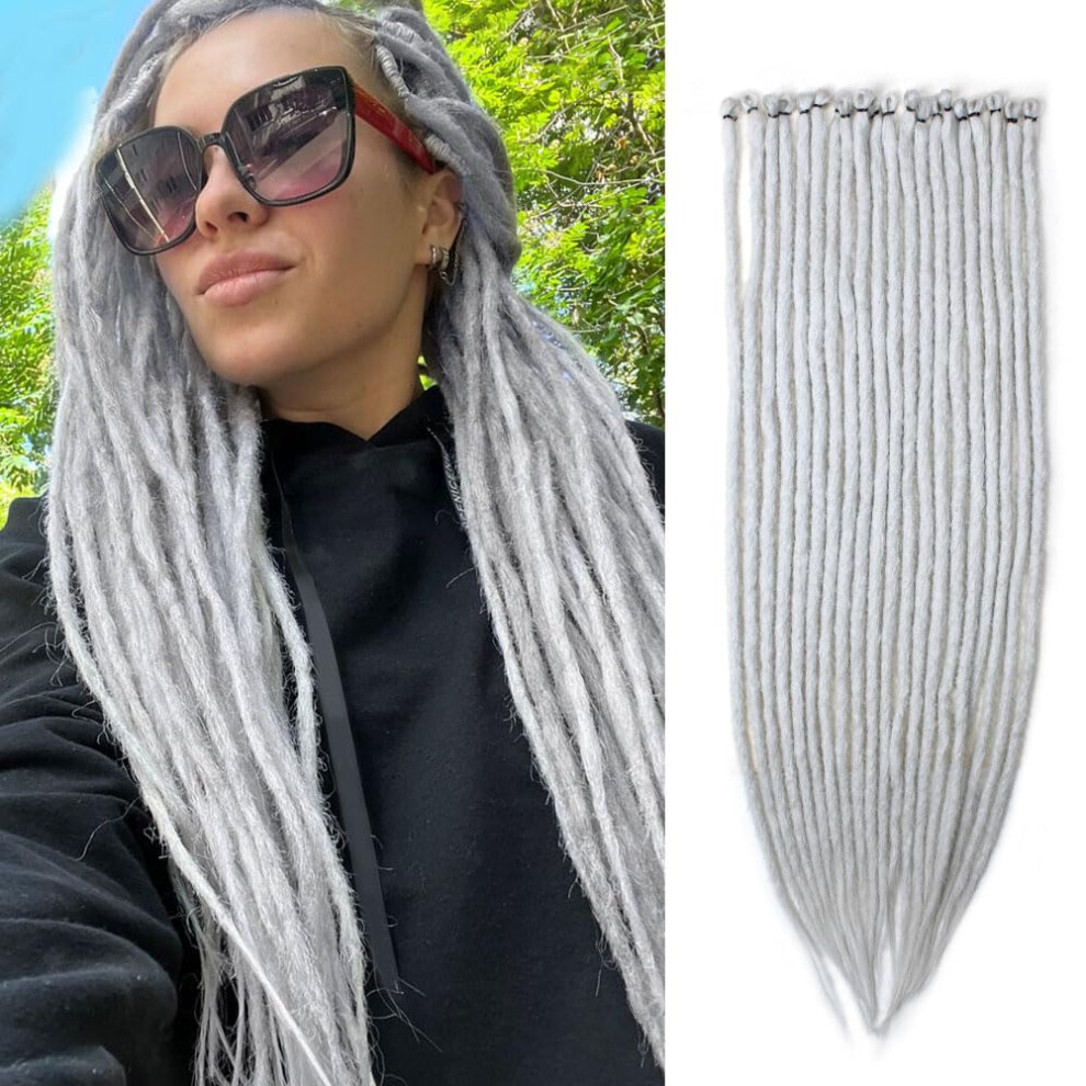 Unisex Grey 24 Inch Synthetic Dreadlock Extensions Light Crochet Faux Locs 1Cm Thick Prelooped Hair