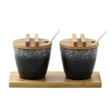 Colorful Ceramic Spice Jars Set with Lid and Spoon for Kitchen Counter, Salt and Sugar Bowls