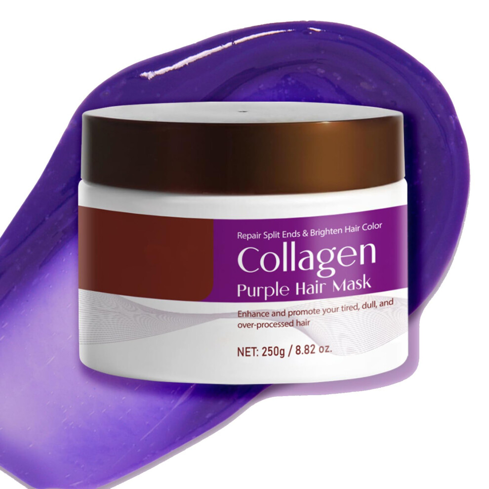 Purple Hair Mask with Collagen and Shea Butter, Deep Hydrating Toning Treatment for Blonde or Silver Hair, 250g
