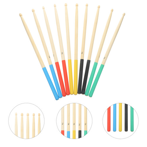 5Paires Baguettes De Percussion Érable Antidérapantes Multicolores 2