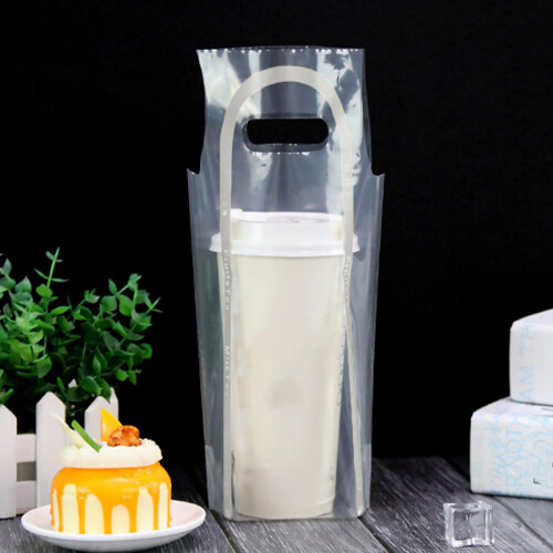 50Pcs Durable Plastic Coffee Takeaway Bags Portable Beverage Storage 2