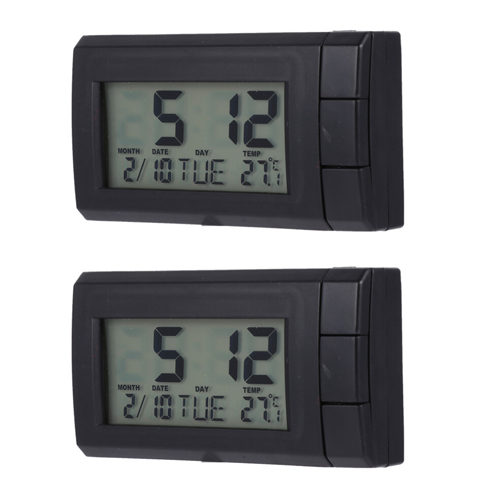 2Pcs Car Thermometer Clock Abs Electronic Temperature Display Black 3013429880488