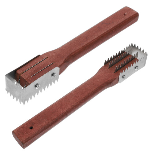 2Pcs Fish Scrapers Labor-Saving Sawtooth Design Red Wood Kitchen Tools 2