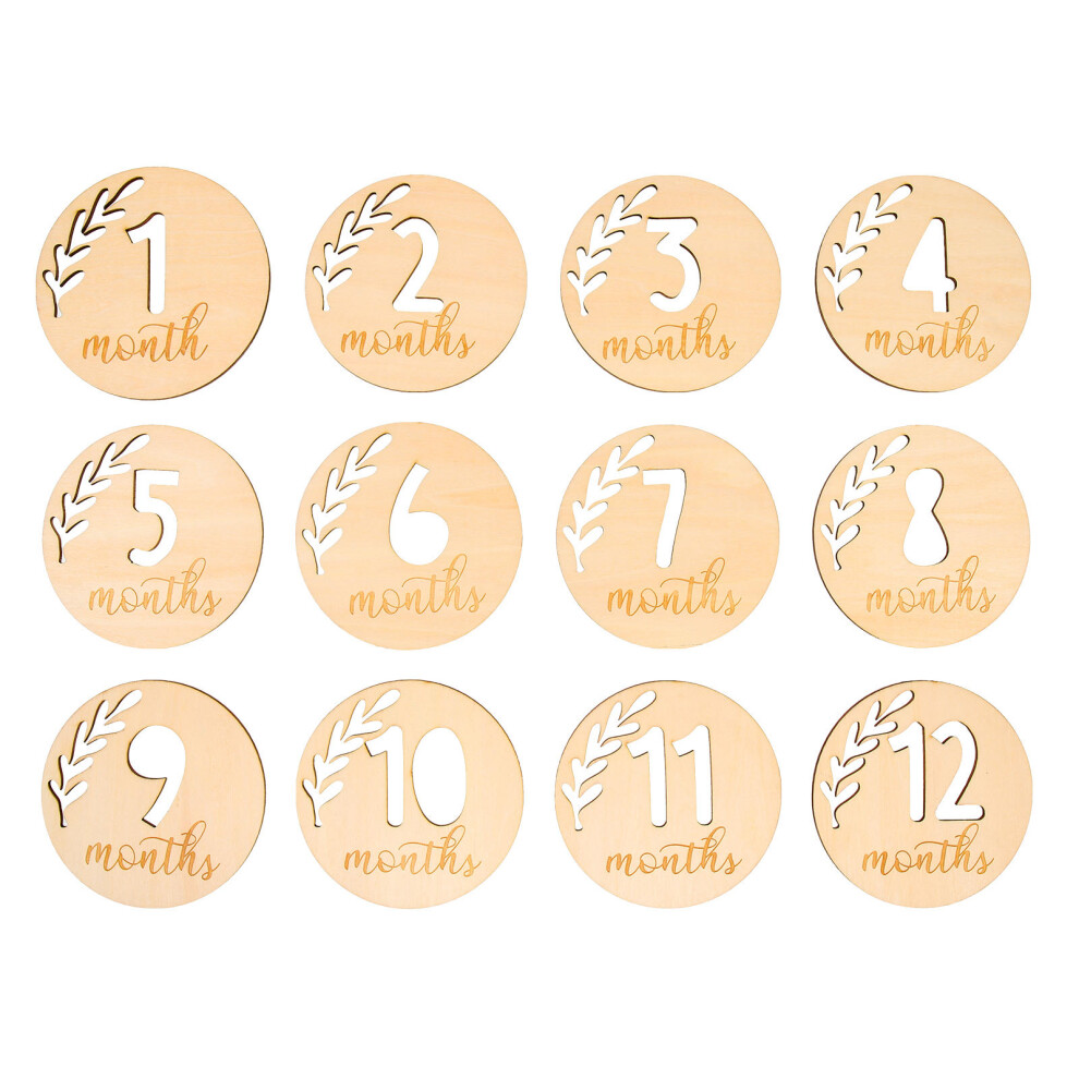 12Pcs Wooden Baby Milestone Cards Khaki Hollowed Infant Growth Decor Solustre