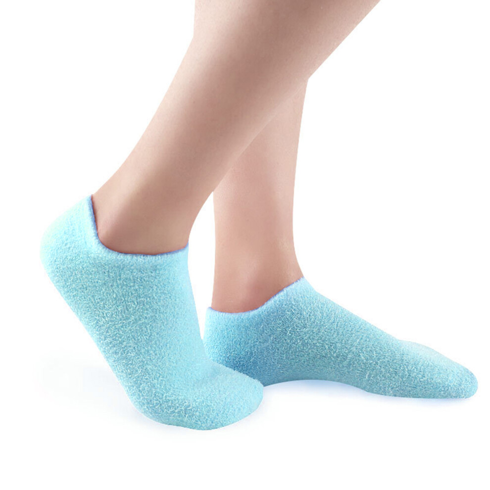 Solustre Blue 1Pair Gel Moisturizing Heel Socks Soft Ankle Anti-Crack Foot Care