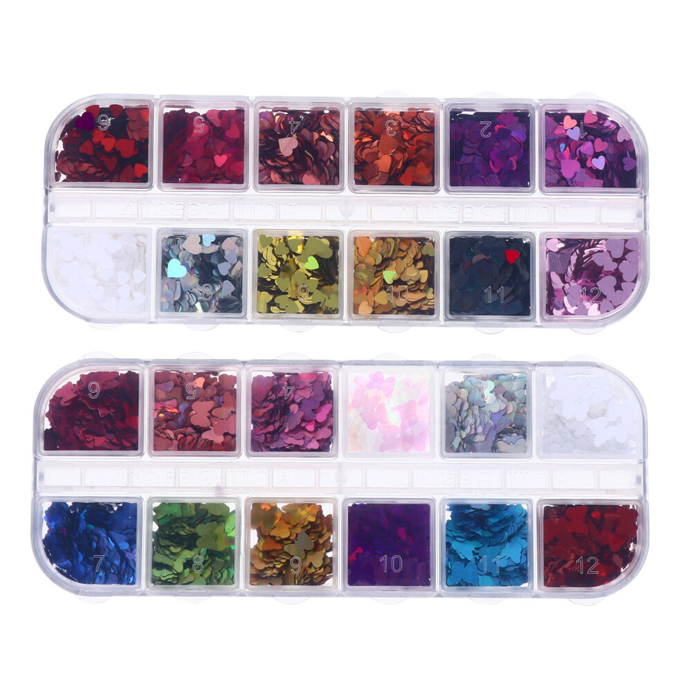 Iplusmile Gold 2 Pack Glitter Nail Art Sequins Heart Stickers Flakes For Nails