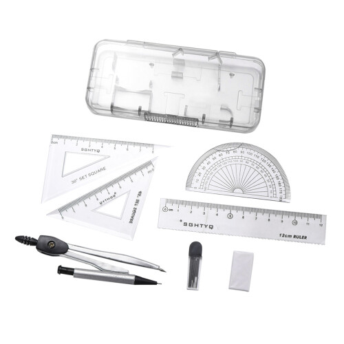 2Sets Metal Drawing Ruler Set Compasses Math Tool Kit with Eraser