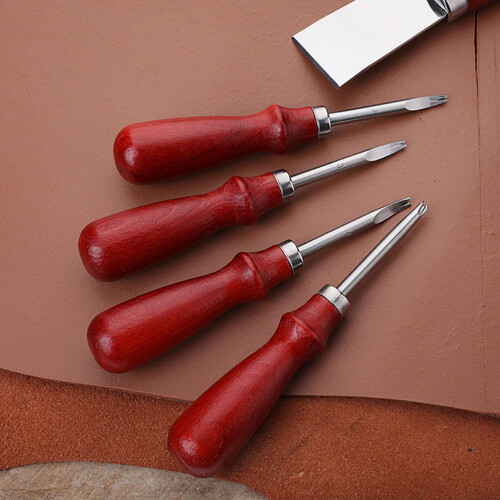 1Pc Brown Leather Beveler Wooden Handle Durable Leather Craft Tool 2