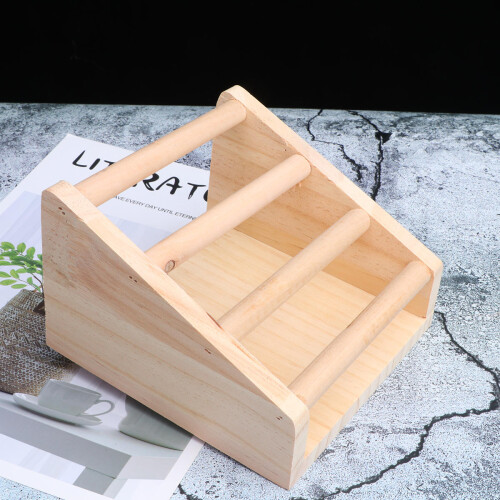 Beige Wood Rabbit Feeder Rack Durable Grass Holder for Pets 2