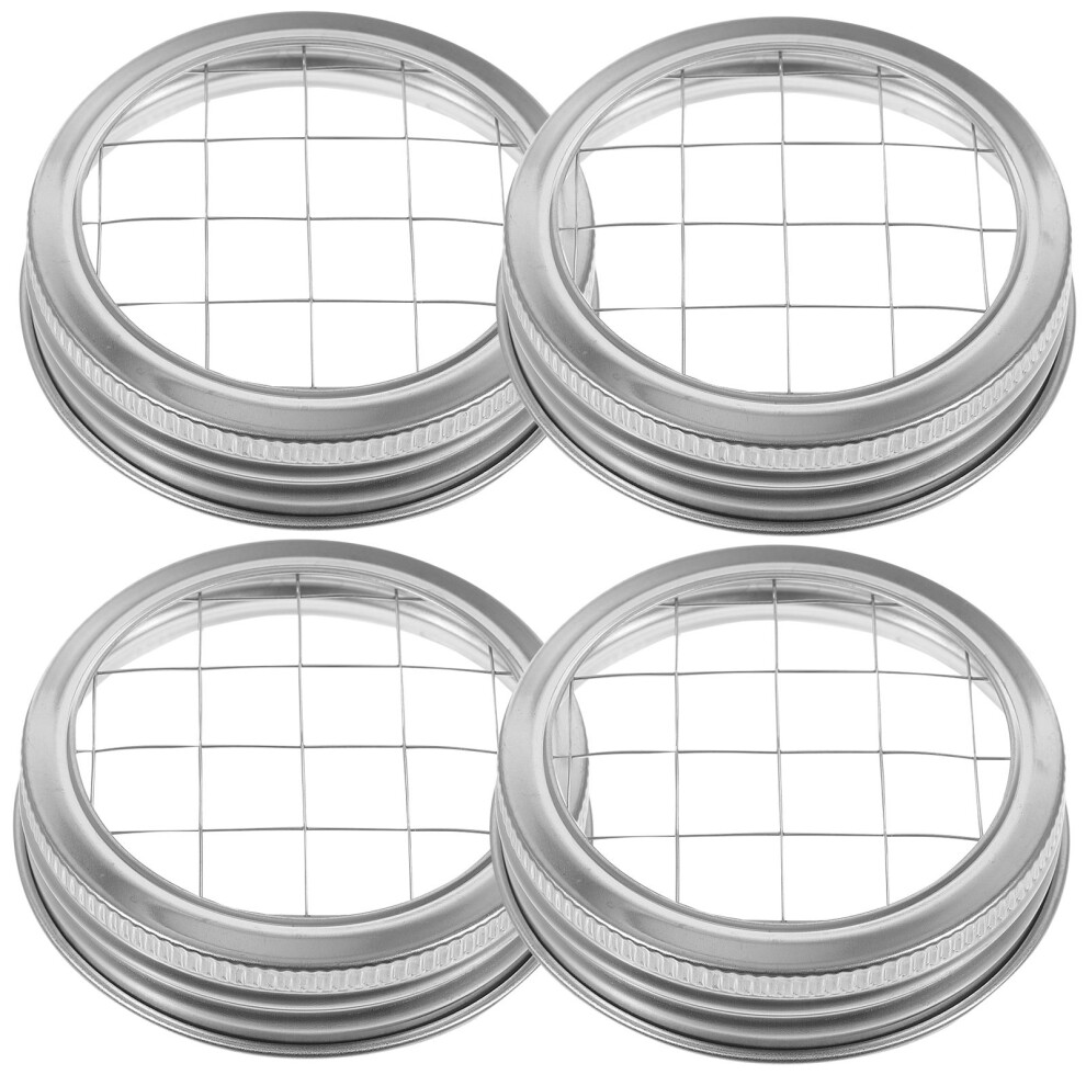 Villcase Silver 4Pcs Stainless Steel Flower Jar Lids For Mason Jars Insert Grid