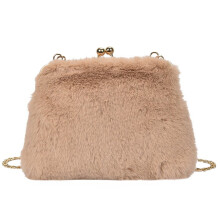 1Pc Women's Khaki Plush Crossbody Bag Lightweight PU Shoulder Bag