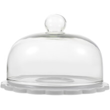 1Set Durable Glass Cake Dome with White Ceramic Stand for Cake Display