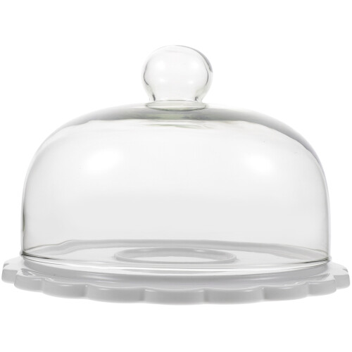 1Set Durable Glass Cake Dome with White Ceramic Stand for Cake Display