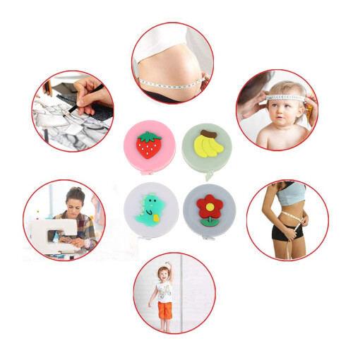 4Pcs Cartoon Mini Measuring Tape Plastic Soft Rubber Assorted Colors 1
