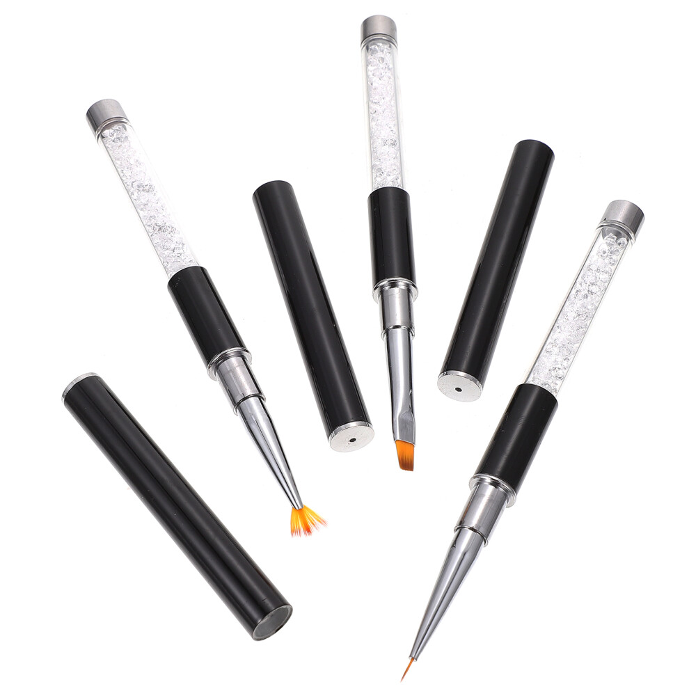 Vaguelly Black 3Pcs Nail Art Drawing Pens Acrylic Fiber Manicure Brushes