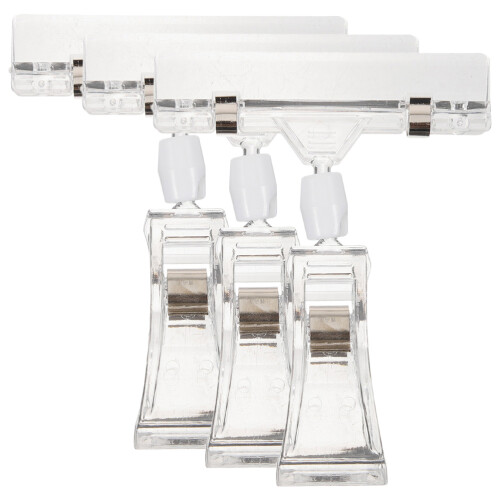 3Pcs Durable Transparent Clip Tag Holders for Merchandise and Office