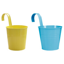 2Pcs Durable Blue Iron Flower Buckets Hanging Plant Storage Buckets