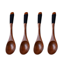 4Pcs Wood Spoons Set Dark Brown for Cooking Tea Coffee Dessert Serving