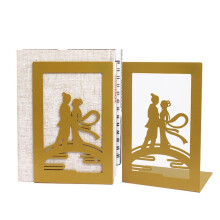 Golden Geometric Metal Bookends with AntiSkid Base for Home Office Shelf Organization