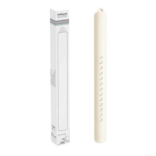 Silicone Rolling Pin for Baking with Nonstick Surface and Ergonomic Grip, White Dishwasher Safe