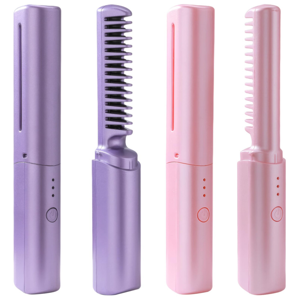 Hair Straightener Brush with Rapid 10s Heating, 3in1 Styling, Wireless USB Charging, AntiScald Design