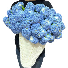 Knitted Flower Bouquet Blanket Soft Lightweight Floral Throw for Couch Bed Office Camping Blue