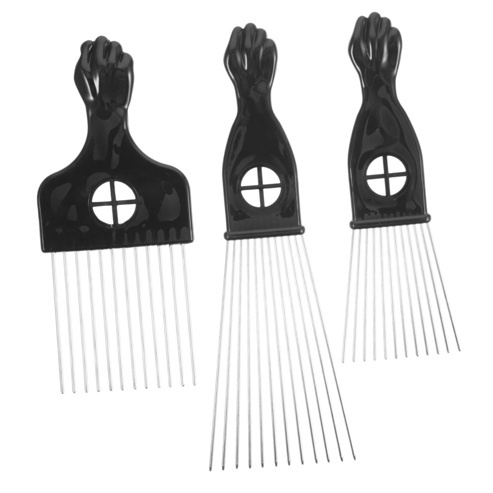 Unisex 3Pcs Metal Afro Hair Pick Comb Set, Wide Tooth Detangling For Curly Hair, Gentle Scalp Massage